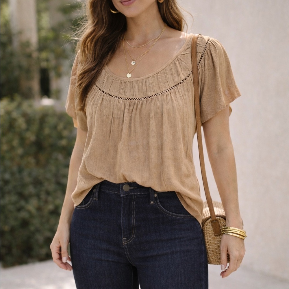 LOFT Women's Short Sleeve Tan Tee